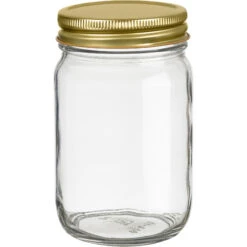 14 Oz. Clear Glass Mayo Jar W/ Gold Metal Cap W/ Plastisol Liner, 70mm 70G-450