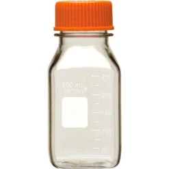250ml Clear Polycarbonate Plastic Square Media Bottle W/Cap, 24/cs (Corning® #431431)