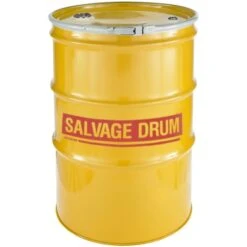 85 Gallon Steel Salvage Drum, UN Rated, Epoxy Lined, 18GA, Cover W/Lever Lock Ring Closure, 2" & 3/4" Fittings