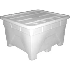 180 Gallon Natural Bin W/Lid, 4-Way Base, Tra-Tote (Atlantic Model)