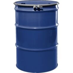 55 Gallon McWhorter Blue Steel Drum, Reconditioned, UN Rated, Unlined, Cover W/Bolt Ring, 2" & 3/4" Fittings