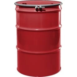 55 Gallon Citgo Red Steel Drum, Reconditioned, UN Rated, Unlined, Cover W/Bolt Ring, 2" & 3/4" Fittings