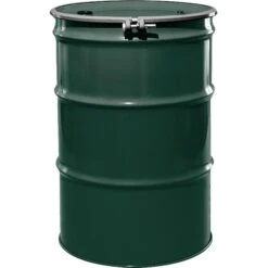 55 Gallon National Starch Green Steel Drum, Reconditioned, UN Rated, Lined, Cover W/Bolt Ring, 2" & 3/4" Fittings