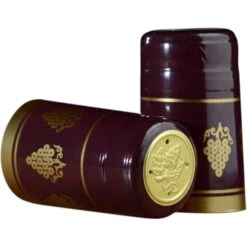 30 X 55mm Burgundy W/Gold Grapes PVC Capsules W/Tear Tab, 100/cs