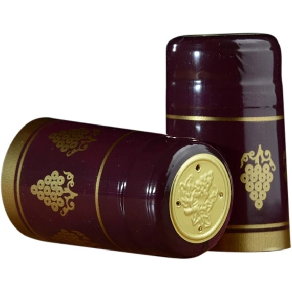 30 X 55mm Burgundy W/Gold Grapes PVC Capsules W/Tear Tab, 100/cs