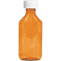6 Oz. Amber Plastic Oval Bottle W/Child Resistant Cap, 100/cs