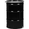 55 Gallon Steel Drum, Black, UN Rated, Unlined, 20GA, Cover W/Bolt Ring, 2" & 3/4" Fittings