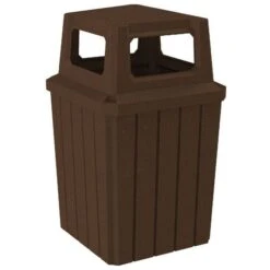52 Gallon Brown Granite Square Slatted Trash Receptacle, 4-Way Open Lid
