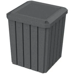 52 Gallon Dark Granite Square Slatted Trash Receptacle, Flat Lid Dust Cover
