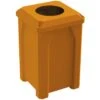 32 Gallon Orange Square Trash Receptacle, Flat Top 11.5" Opening Lid