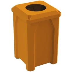32 Gallon Orange Square Trash Receptacle, Flat Top 11.5" Opening Lid