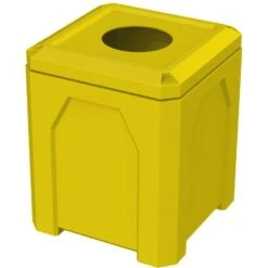 52 Gallon Yellow Square Trash Receptacle, 11.5" Opening Lid