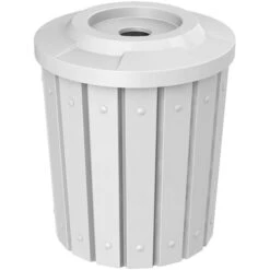 42 Gallon White Slatted Recycling Receptacle, Flat Top 4" Opening