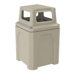 52 Gallon Beige Granite Square Trash Receptacle, 4-Way Open Lid