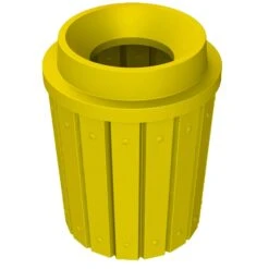 42 Gallon Yellow Slatted Trash Receptacle, Funnel Top 11.5" Opening Lid