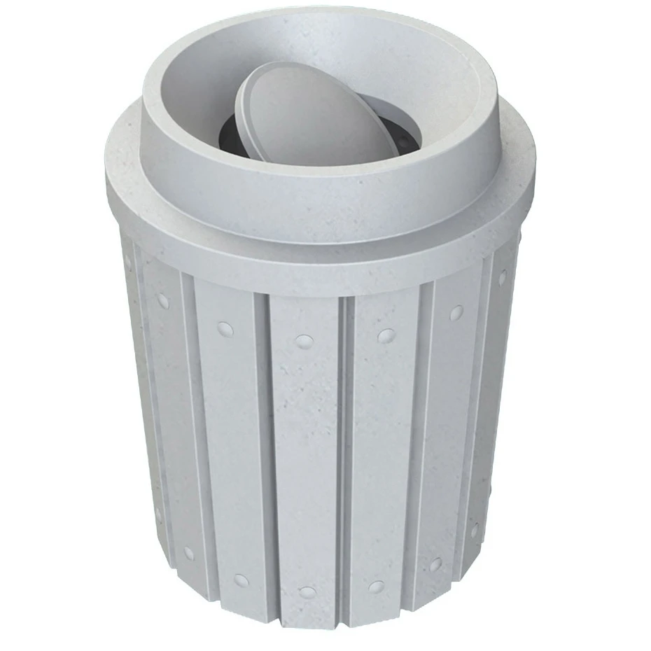 42 Gallon Light Granite Slatted Trash Receptacle, Funnel Top Bug Barrier Lid