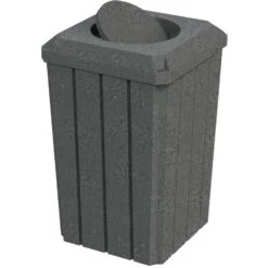 32 Gallon Dark Granite Slatted Square Trash Receptacle, Bug Barrier Lid