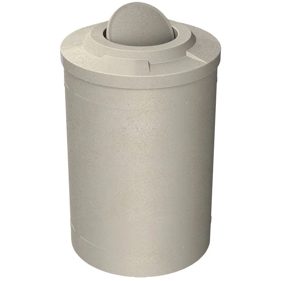 55 Gallon Beige Granite Trash Receptacle, Flat Top Bug Barrier Lid