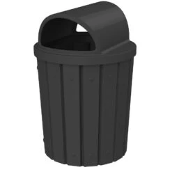 42 Gallon Black Slatted Trash Receptacle, 2-Way Open Lid