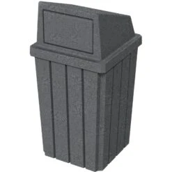 32 Gallon Dark Granite Slatted Square Trash Receptacle, Dome Top Lid