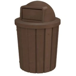 42 Gallon Brown Granite Slatted Trash Receptacle, Dome Top Lid