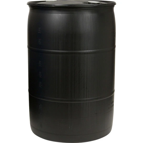 55 Gallon Black Tight Head Plastic Drum, UN Rated, 2" NPS & 2" Buttress Fittings