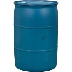 55 Gallon Blue Tight Head Plastic Drum, Reconditioned, UN Rated, 2" NPS & 2" Buttress
