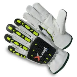 Gray/Black Goatskin Anti-Impact Oilfield Work Gloves, Cut Resistant