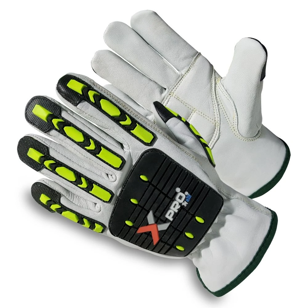 Gray/Black Goatskin Anti-Impact Oilfield Work Gloves, Cut Resistant