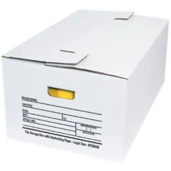 24" X 15" X 10" White Corrugated Auto Bottom Lock File Storage Box W/Interlocking Lid, 200#/ECT-32