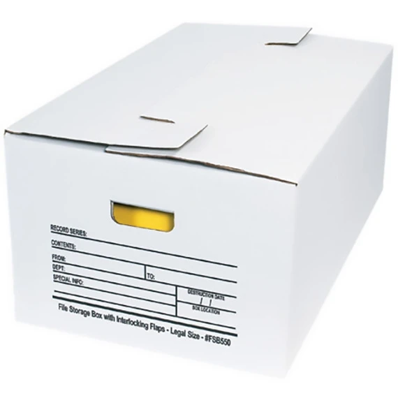 24" X 15" X 10" White Corrugated Auto Bottom Lock File Storage Box W/Interlocking Lid, 200#/ECT-32