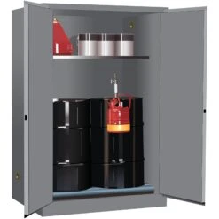 Sure-Grip® EX Vertical 2-30 Gallon Drum Safety Cabinet W/Rollers, M/C Doors, Gray
