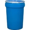 30 Gallon Blue Plastic Drum, Taper Sided, UN Rated, Cover W/Metal Lever Lock