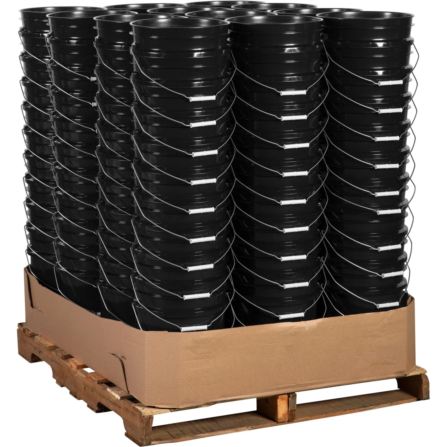 Unit Pack (120 Ea.) - 5 Gallon Black Plastic Pail (90 Mil), W/Metal Handle (P4 Series)